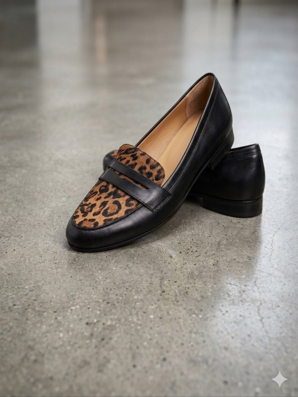Naturalizer Juliette Black Learher Cheeta Calf Hair Loafers
